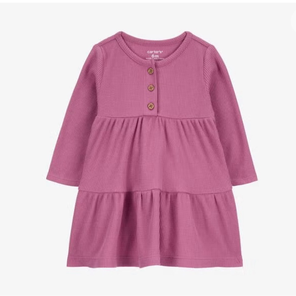 Carters Baby Tiered Thermal Dress with Diaper Cover-Long Sleeve & Flutter Detail